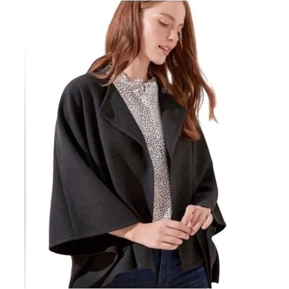 LOFT Open Front Cape Wrap Women XS/S Dark Gray Draped Poncho Cardigan EUC